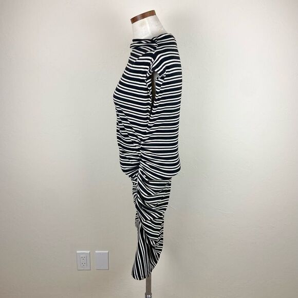 Anthropologie Mock-Neck Striped Ribbed Knit Dress - Black & White - Picture 5 of 7